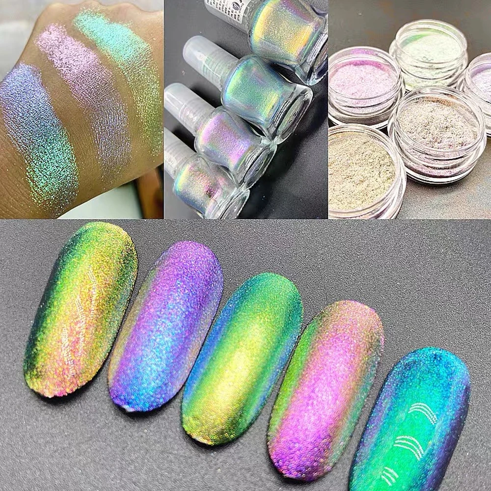 1 банка 5 цветов пудра для ногтей Аврора Хамелеон голографический зеркальный