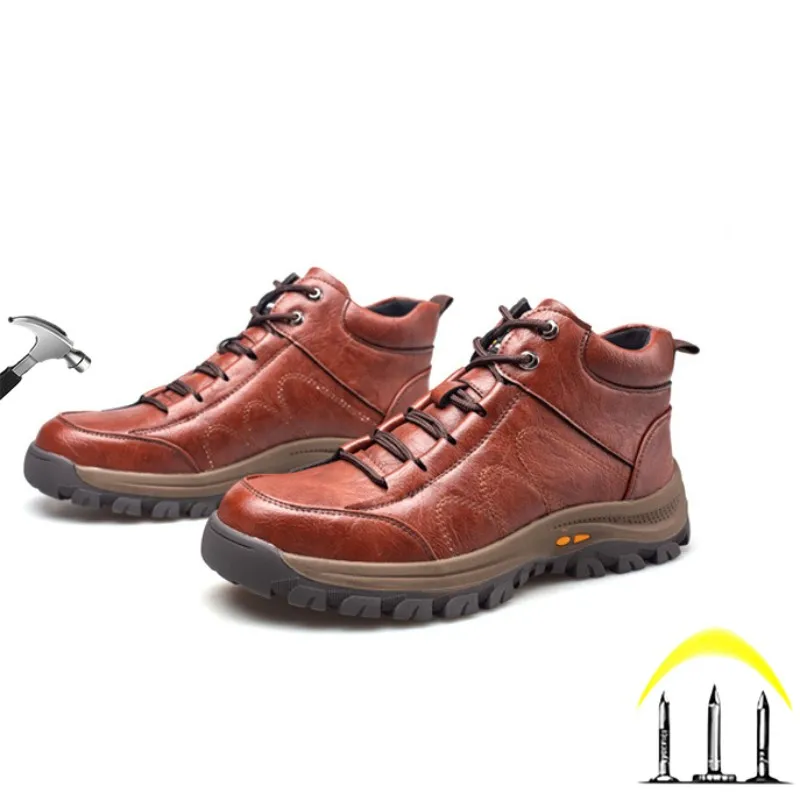 

2023 Luxury Pu Leather Water Proof Breathable Safety Shoes for Men Work Outdoor Steel Toe Cap Anti Smashing Non Slip Hombre Boot