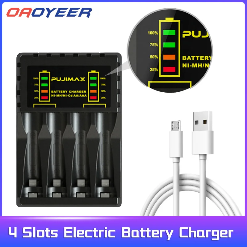 4 Slots Electric Battery Charger Intelligent LED Indicator USB Charger Home For AA/AAA Ni-MH/Ni-Cd Rechargeable Battery Charger