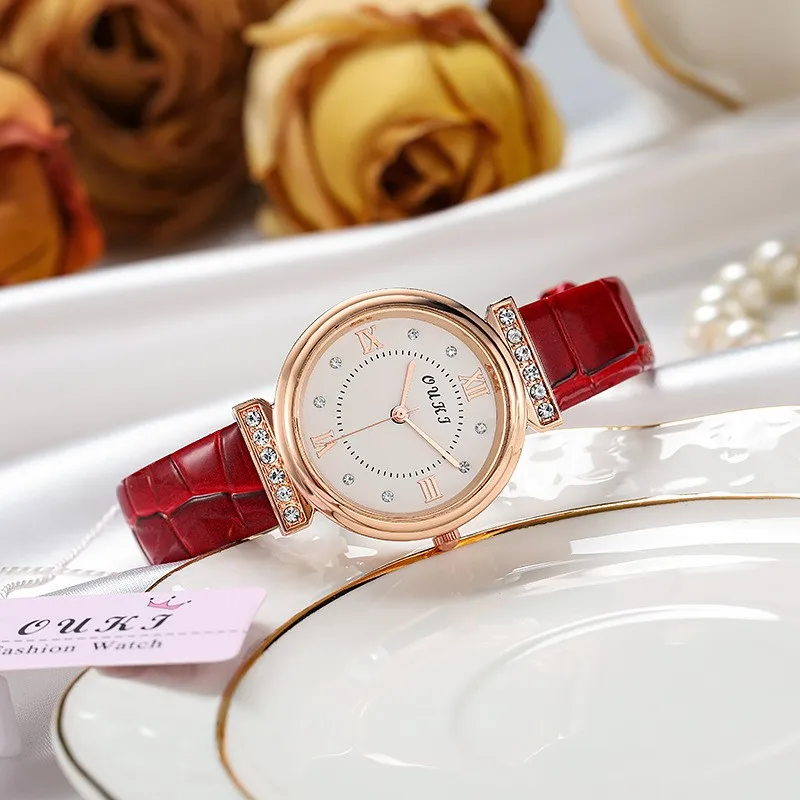 New Hot Selling Exquisite Advanced Waterproof Temperament Light Luxury Personality Fashion Round Leather Women's Watch