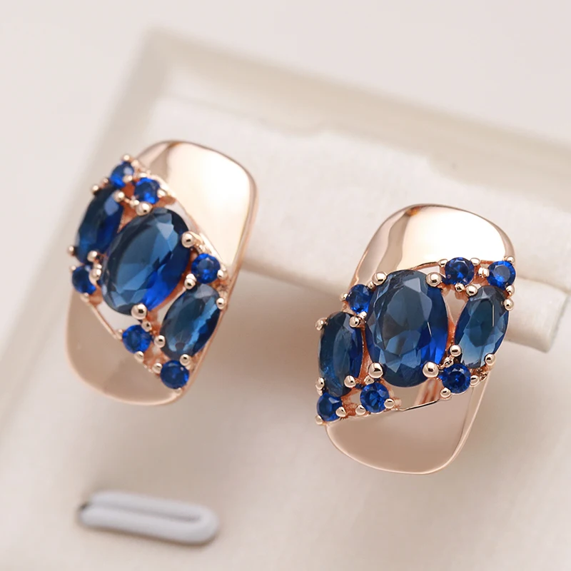 Kinel New Blue Natural Zircon Drop Earrings for Women 585 Rose Gold Color Vintage Ethnic Bride Wedding Jewelry Party Accessories