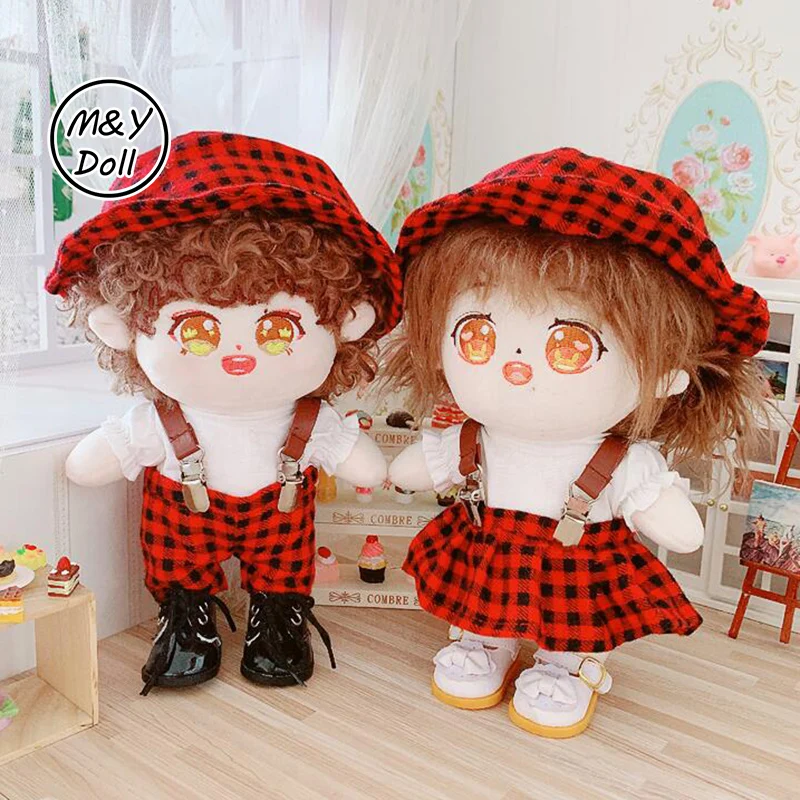 

20CM Doll Clothes Idol DIY Aespa Lisa Simon TNT Sean Xiao Yibo Wang Red Plaid Overalls Pants Couple Suit Dolls Accessories