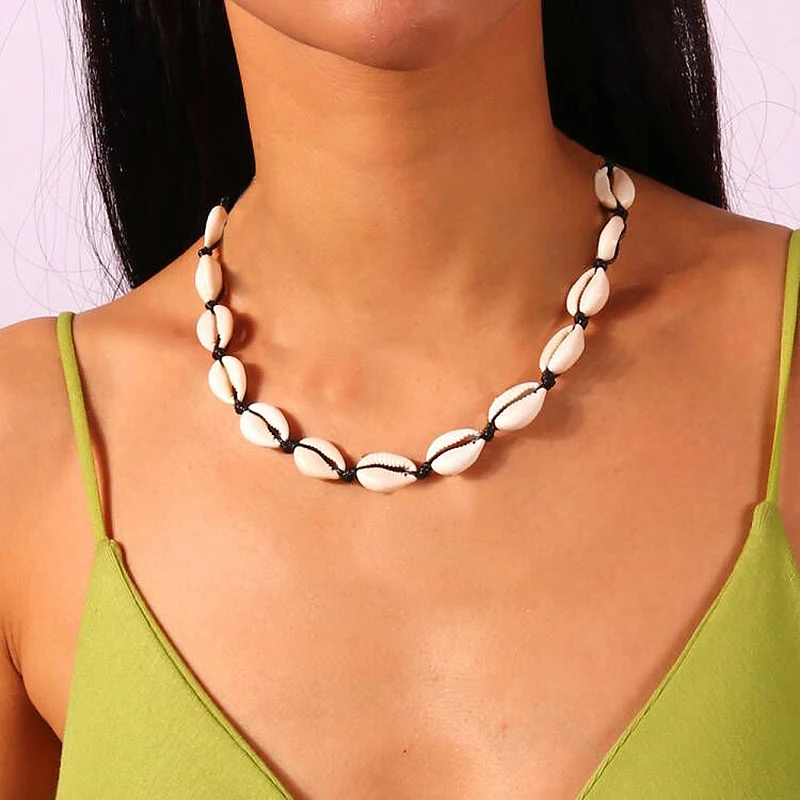 

Hot Conch Seashell Necklace Women Jewelry Summer Beach Shell Choker Bohemian Rope Cowrie Beaded Necklaces Handmade Collar Female