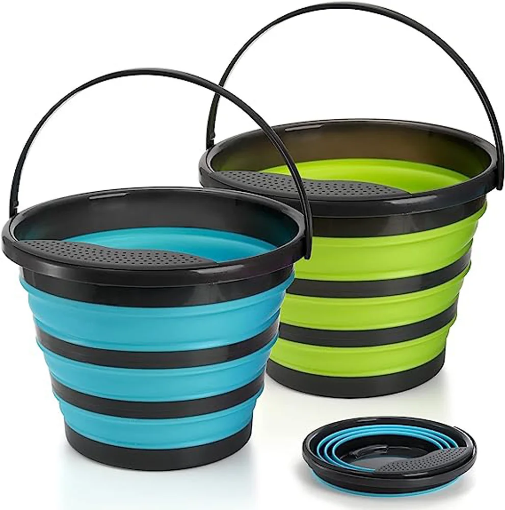 

2 Pack Collapsible Bucket, 2.6 Gallon Foldable Round Tub with Removable Filter, Gardening Bucket for Watering Cleaning LW0414