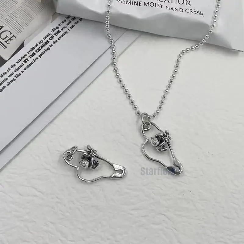 

fashion S925 pure silver necklace cute teddy bear brooch pendant individuality creative hang fall girl sweater chain