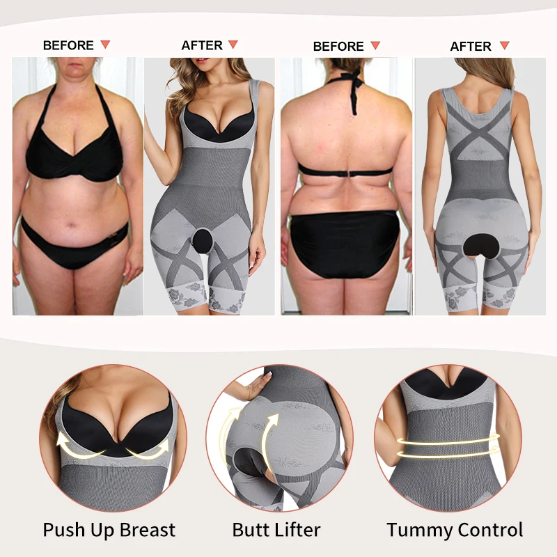 Full Body Shaper Women Bodysuit Shaperwear Tummy Control Fajas Slimming Underbust Open Crotch Underwear Patchwork Jumpsuit
