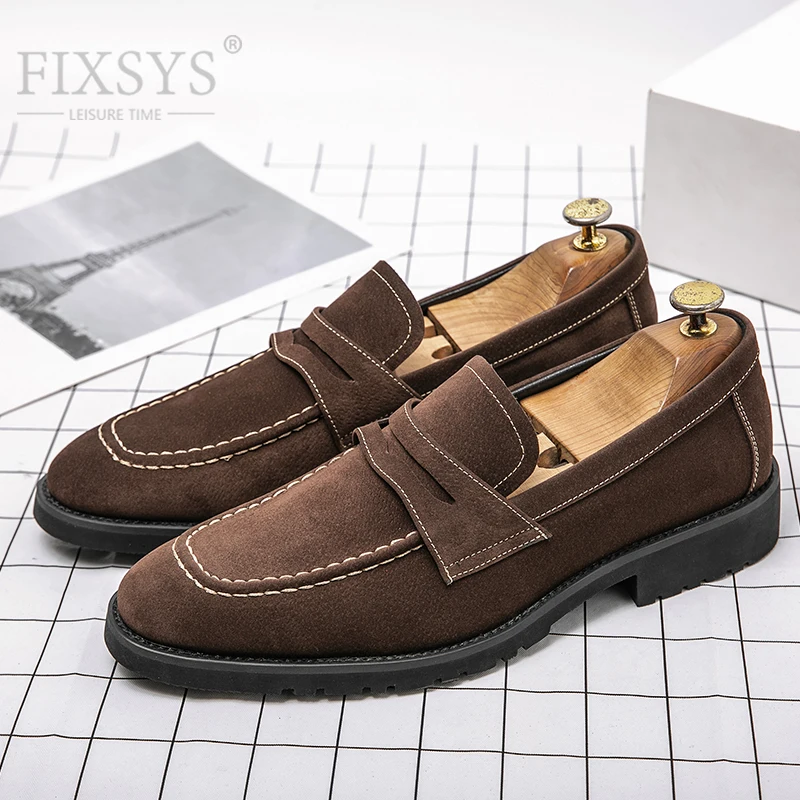 

FIXSYS 2022 Men Dress Shoes Suede Summer Driving Shoes Fashion Breathable Wedding Shoes Male Office Shoes Slip on Oxford Shoes