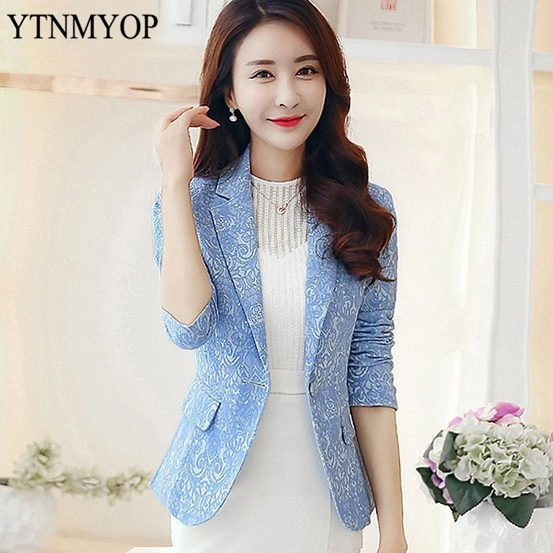 

YTNMYOP Blazer Female XS-3XL Jacquard Small Suit Women One Button Office Lady Clothing High Street