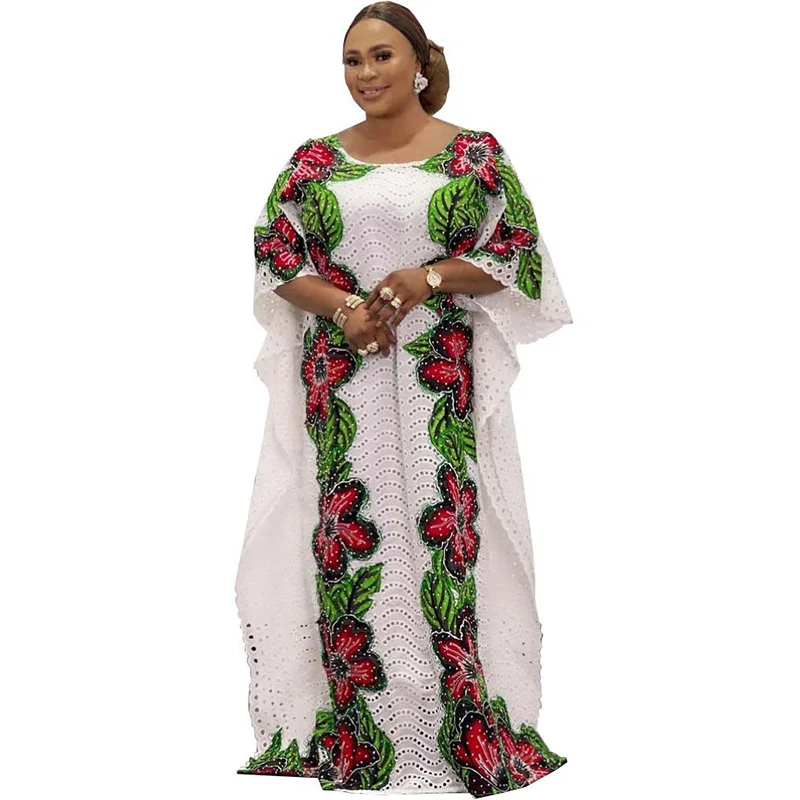 

European and American Muslim African plus size women's cotton embroidered Arabian Dubai clothing printing hot drill long skirt