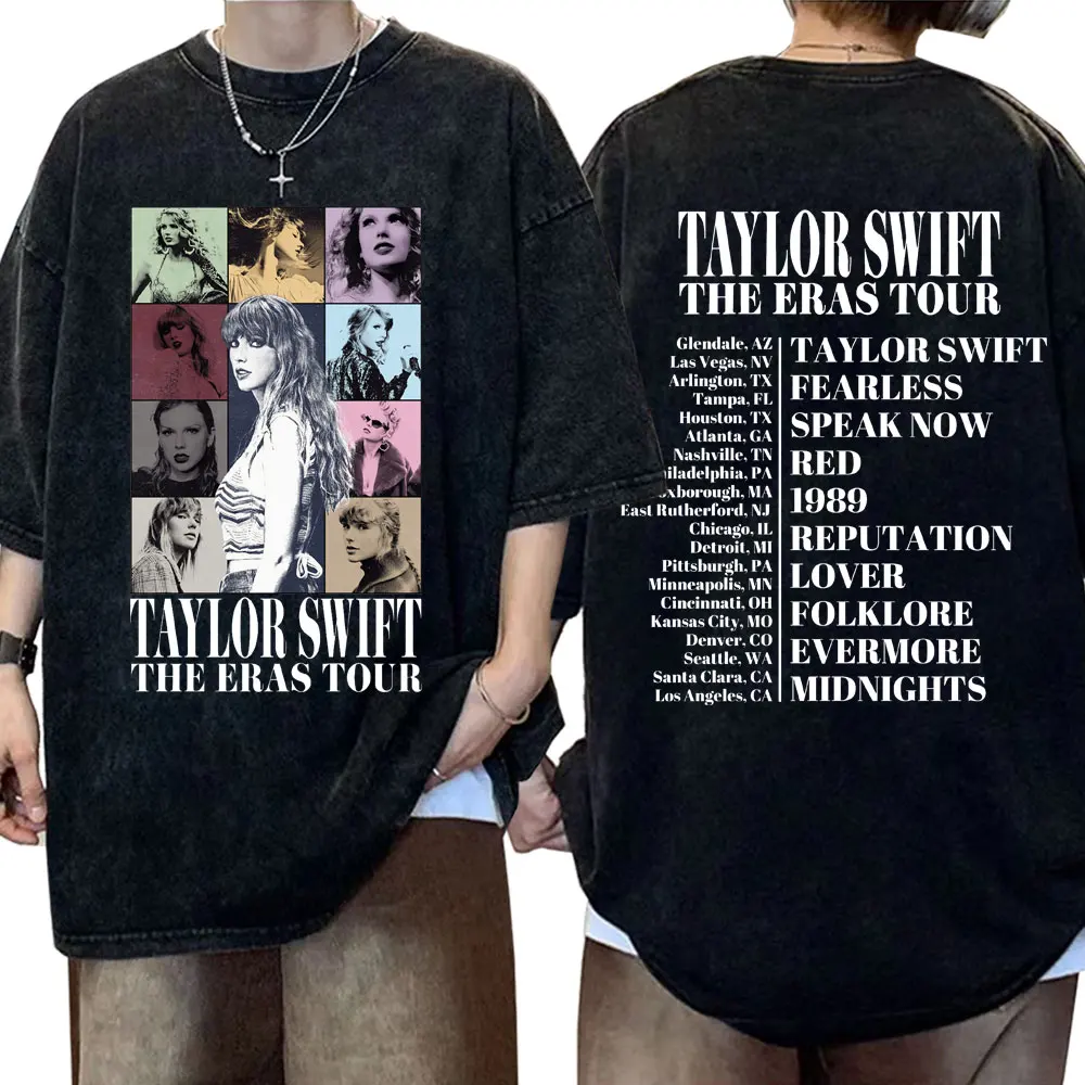 

Taylor The Eras Tour 2023 World Tour Washed T Shirt Men Women Vintage Short Sleeve T-shirt Fashion Oversized T Shirts Streetwear