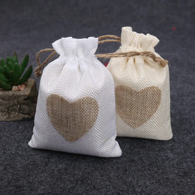 

8pcs/Lot 10X14cm Heart Gunny Bag For Party Favor Gift Wrapping White Burlap Bags Engagement Party Supplies Jewelry Bag Package