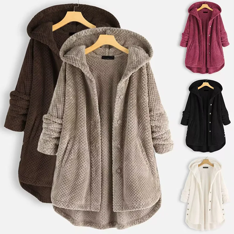 New Women's coats wool&blends 2022 Autumn Winter Coat Women Warm  Large Coat wool Jacket Female Plush Coat Hooded Jacket