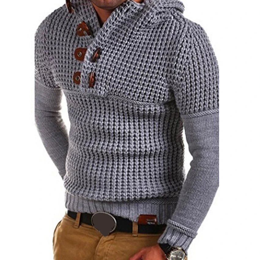 

Mens Button Collar Sweater Pullover Long Sleeve Sweater Knitwear Winter Outerwears for Men Slim Solid Clothes