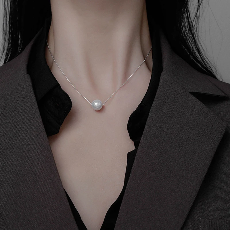 

6mm/8mm/10mm Elegant Delicate Pearl Pendant Necklace For Women Korean Trendy 925 Sterling Silver Clavicle Necklace Jewelry Gifts