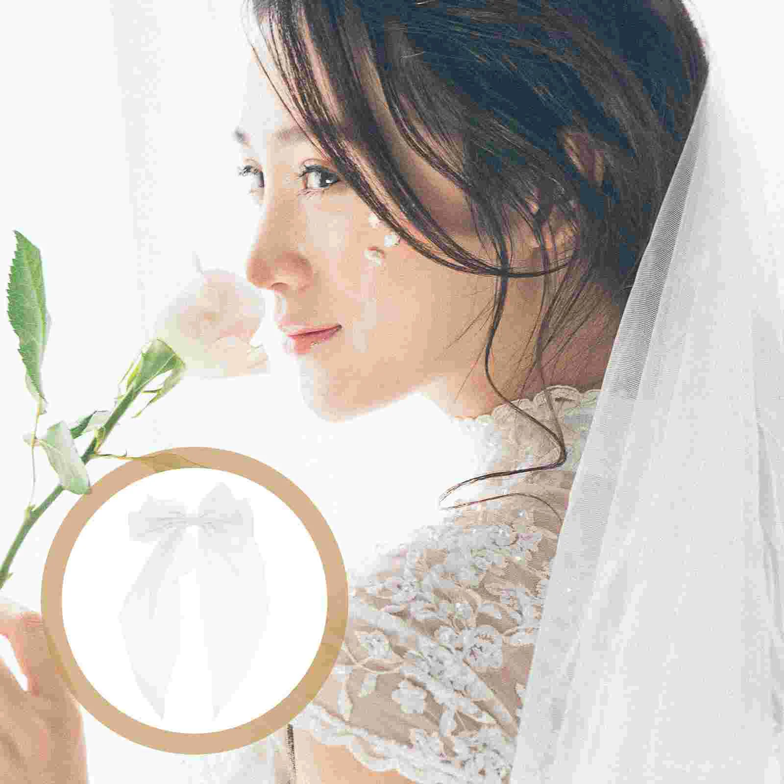 

2 Pcs Pearl Headpiece Bow Hairpin Big Headband Silk Barrettes Back Bowknot White Bride