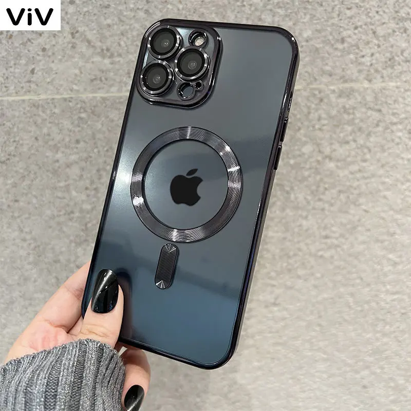 

Luxury Plating Magnetic Case For 13 12 11 14 Pro Max For Magsafe Wireless Charging Cover For iPhone 14 Plus Clear Phone Cases