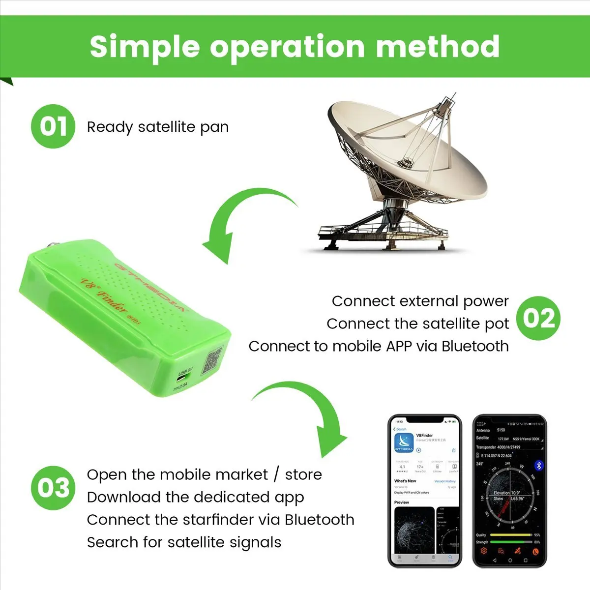 SCLS Mini Bluetooth DVB-S2 V8 Finder BT03 Satfinder с поддержкой Android и iOS для HD 1080P (art.: 3920dbe3372bd) - 3920dbe3372bd