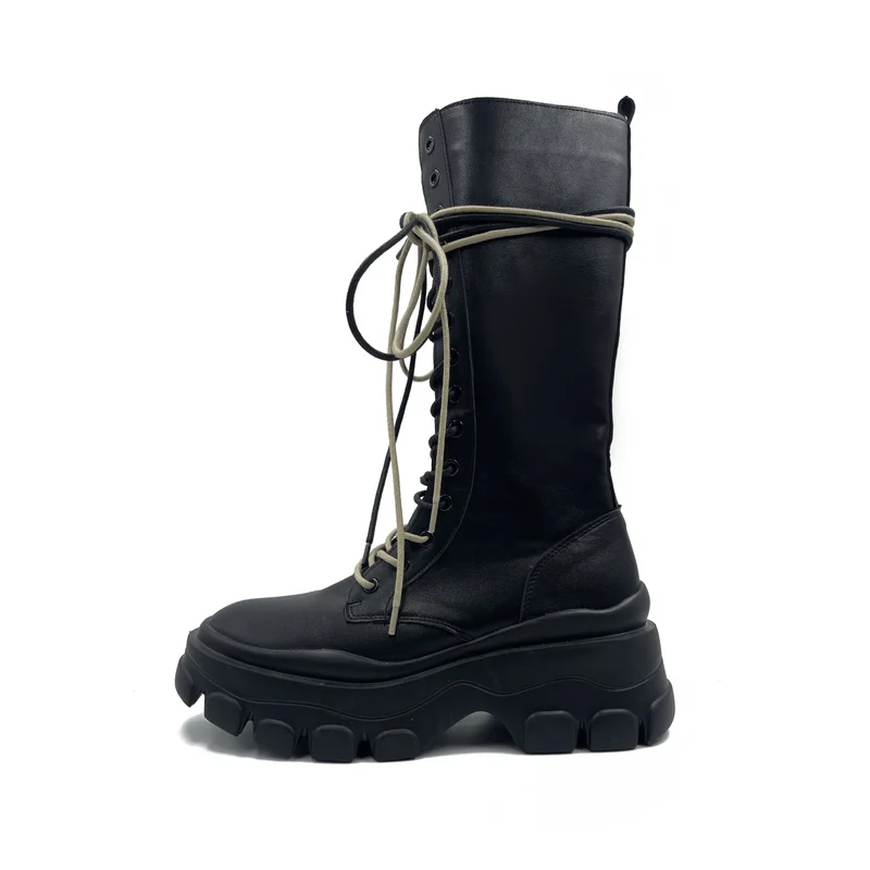 Brand New Ladies Hot Cross-tied HeelsPlatform Boots Genuine Leather WomanShoes Fashion FemaleMotorcycles Boots Shoes for Women