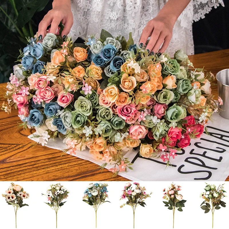 

2Pcs Artificial Silk Flower Rose Wedding Flower Simulation Flower Fake Flower Bud Branches for Home Table Photo Prop