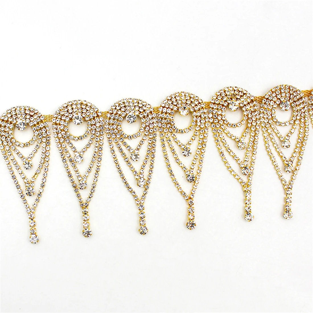 

45CM Sewing Crystal AB Rhinestones Fringe Chain Glass Stones Tassel Metal TrimStitch Crystal Applique Strass Tape for Dress