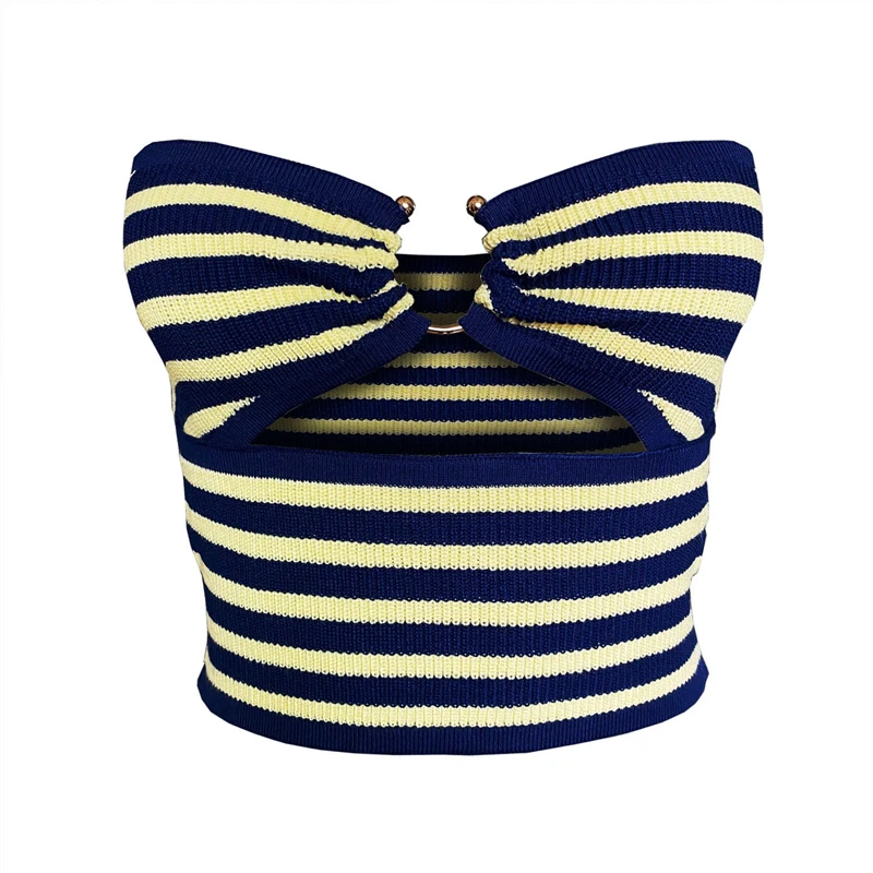 

Женский винтажный Топ без бретелек y2k, летний укороченный топ в полоску с вырезом спереди и бандо, уличная одежда