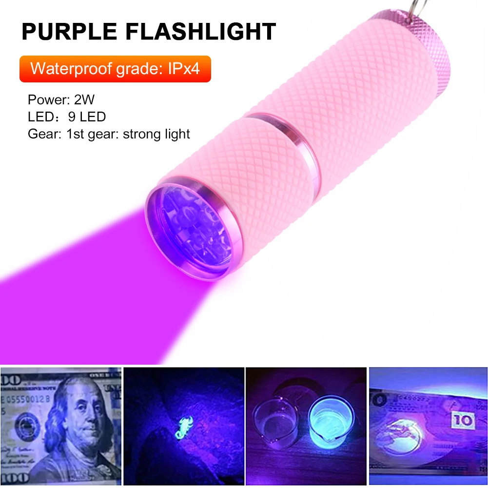 

1 Pc Uv Flashlight 9 Led Ultra Violet Torch Light Lamp For Epoxy Uv Resin Cure Adhesive Glue Led Flashlight Currency Detector
