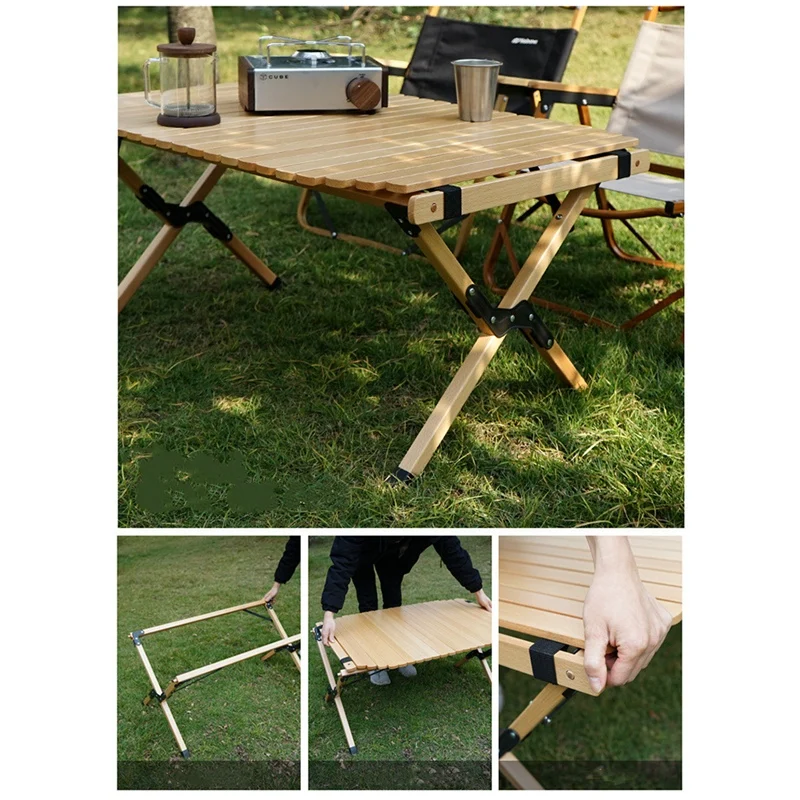 

Folding Wood Table Portable Outdoor Indoor All-Purpose Foldable Picnic Table Cake Roll Wooden Table In A Bag For Camping