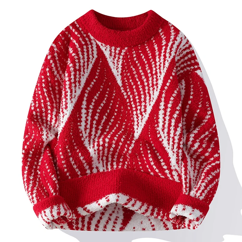 Мужские модные свитера в полоску 2024 осень/зима Свободная трикотажная одежда