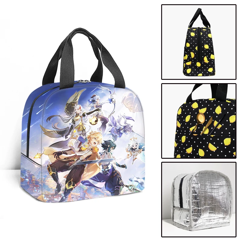 С принтом из игры Изолированные сумки для обедов Genshin Impact мальчиков и девочек