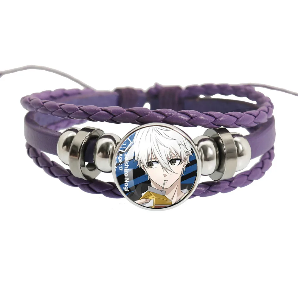 BLOKADA Cosplay postać z anime Isagi Yoichi Chigiri Bachira szklany kaboszon fioletowa skórzana bransoletka na prezent dla przyjaciela