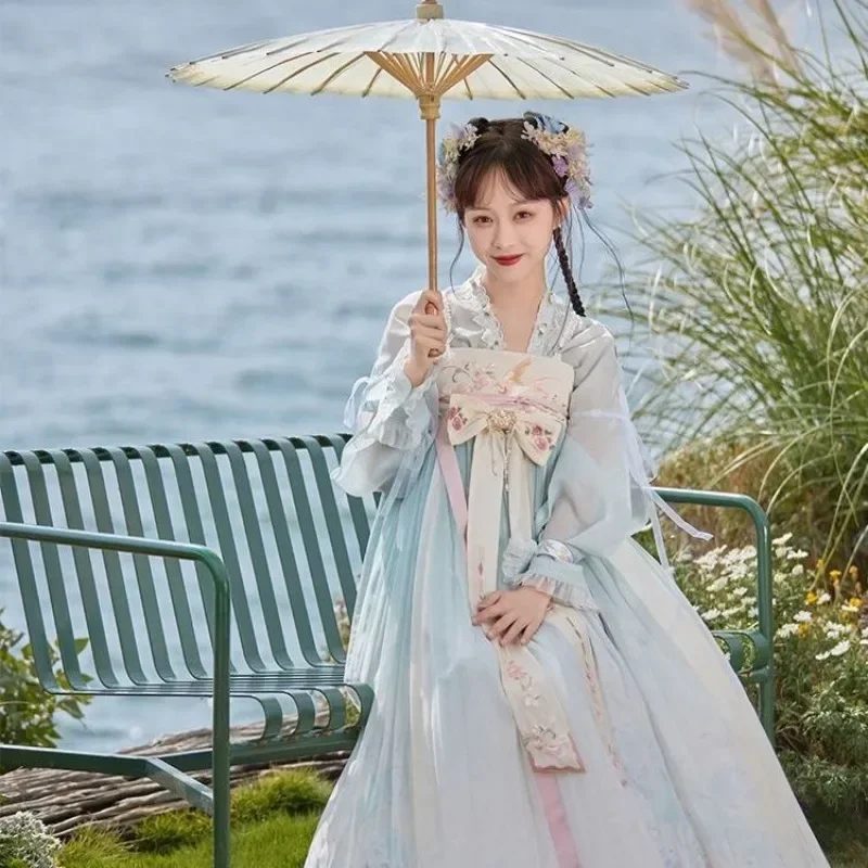 2024 весенний костюм феи в китайском стиле для женщин милый розовый синий с