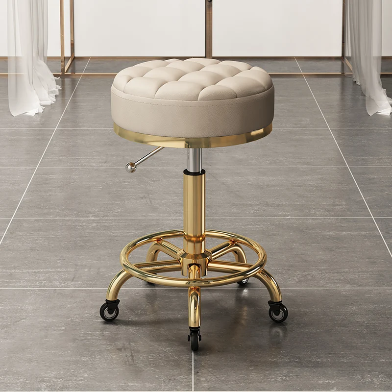 

Золотые парикмахерские кресла для салона красоты, вращающийся подъемный стул для косметики, стул с колесами, мебель для салона