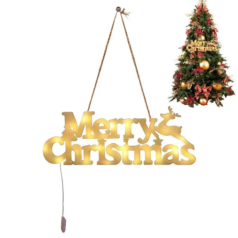 

Merry Christmas Sign With Lights Christmas Tree Hanging Lighted Ornaments Battery Powered Lights Christmas Decor For Wreath