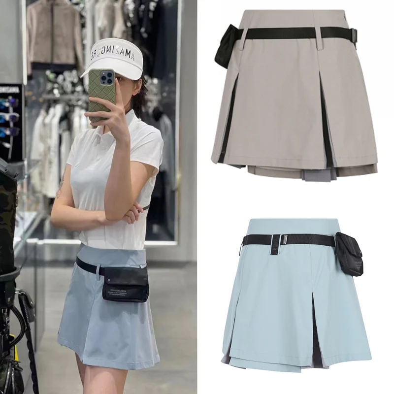 

AMAZINGCRE Korean original single golf clothing women's A-line skirt sports slim with waist pack short culottes summer