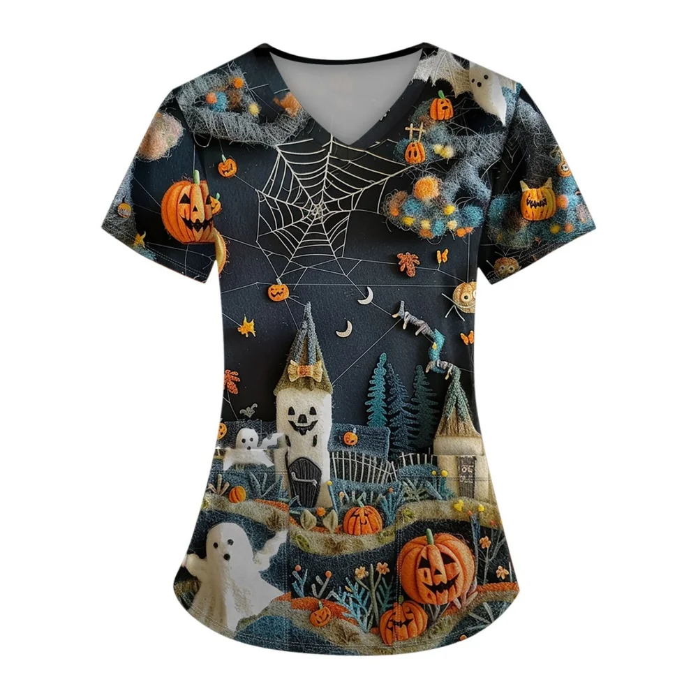 Клиническая униформа для женщин Хэллоуин топы кормления с мультяшным рисунком