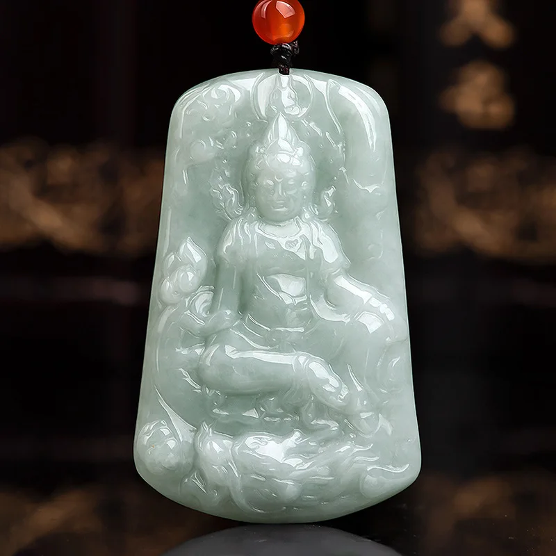 

Natural Jadeite Dragon Guanyin Jade Pendant Charm Jewelry Hand-Carved Necklace Men Women Accessories Luck Amulet with Chain Gift