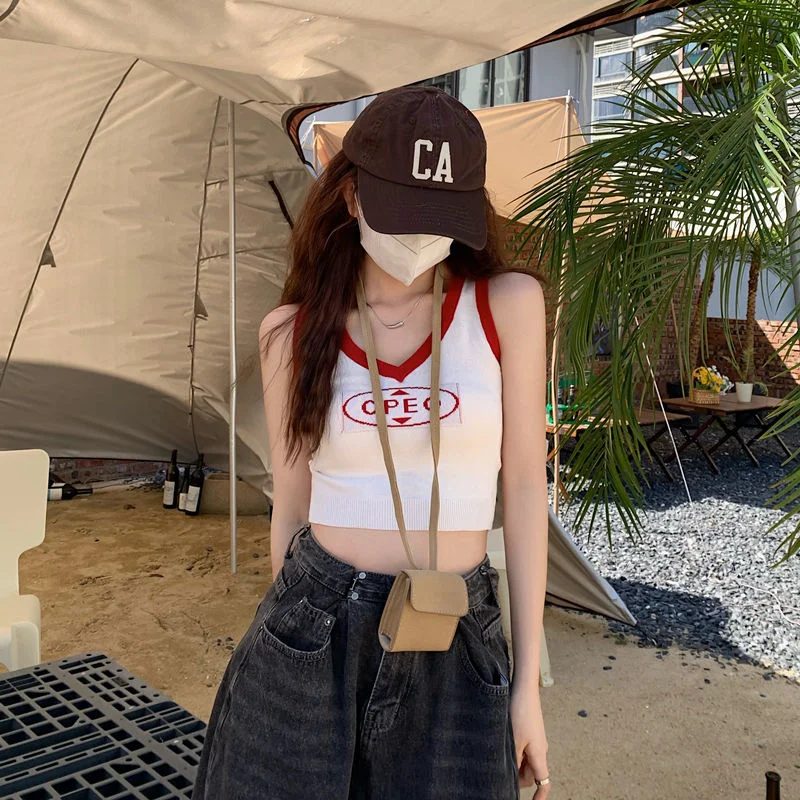 Облегающий Повседневный пляжный Трикотажный жилет с буквенным принтом в