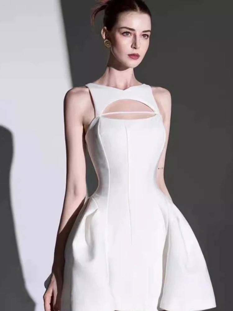 Женское ажурное платье без рукавов DEAT однотонное Плиссированное вечернее