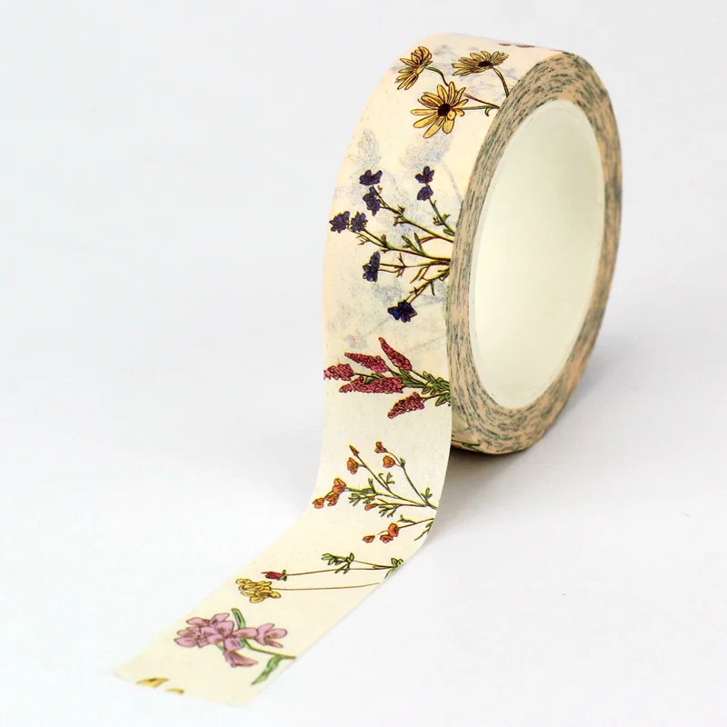 NEW 1PC Decorative Cute Vintage Botanic Herbs and Wild Flowers Paper Washi Tape Journal Adhesive Masking Tape Papeleria