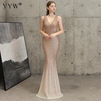 sexy sequins mermaid slit maxi evening party dress v neck suspenders high waist long cocktail prom dresses 2022 summer