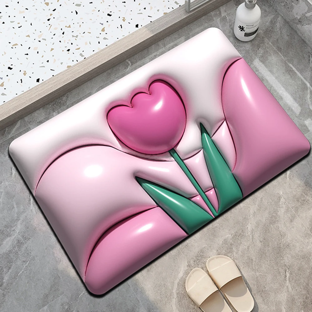 

3D Flower Bath Mats Door Mat Expansion INS Soft Diatom Mud Absorbent Carpet Bathroom Toilet Non-slip Rug Kitchen Floor Mat