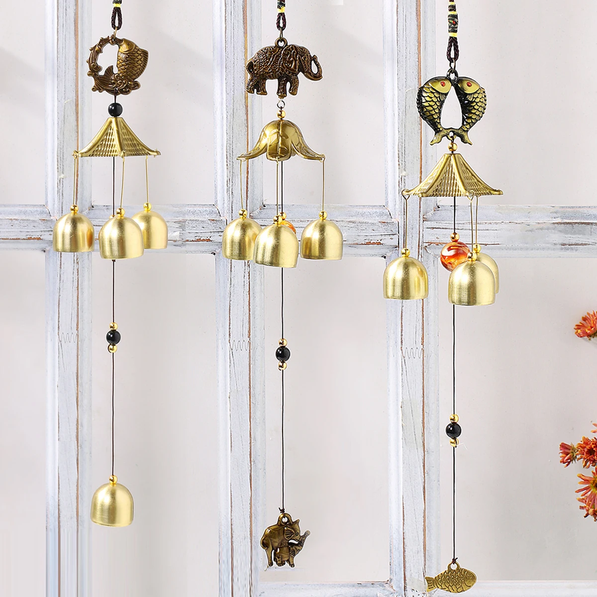 

Elephant Wind Chimes Classical Metal Bronze Bells Feng Shui Wind Chimes for Lucky Safe Outdoor Garden Patio Hanging Decor Gift