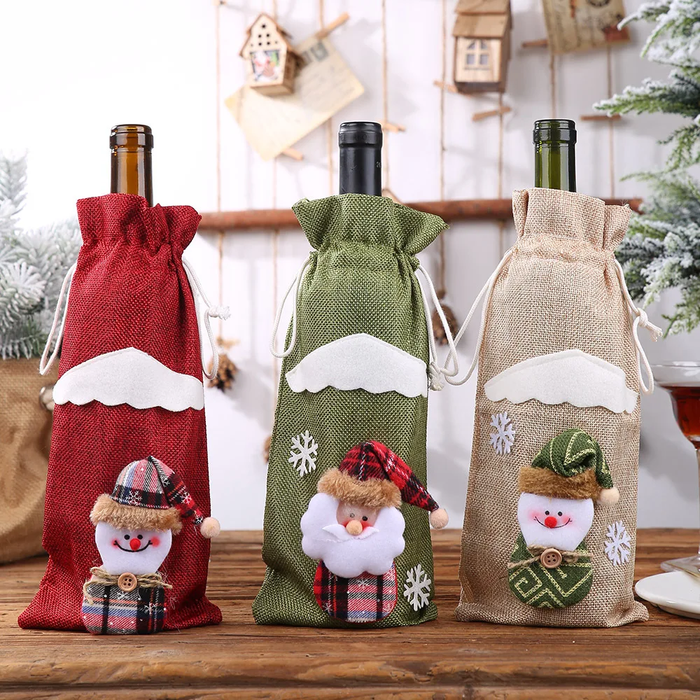 

Christmas Wine Bottle Cover Bag Snowman Santa Claus Wine Decoration Cover Gift Bags for Party New Year Dinner Decoration Xmas