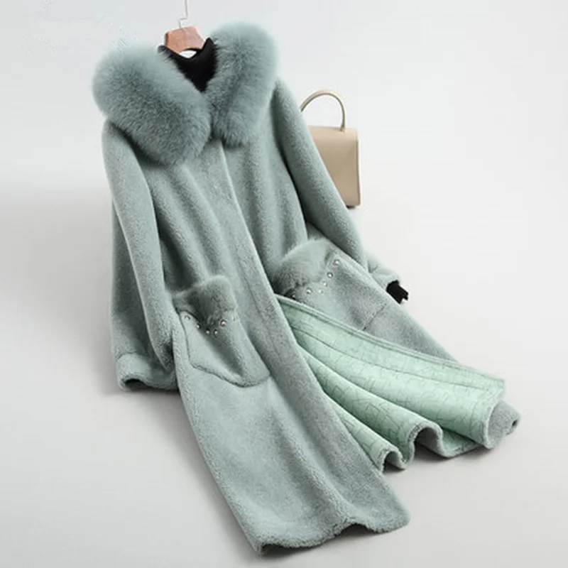 

Winter Autumn Women Clothes New Korean Superior quality Real Coat 100% Wool Jacket Fox Fur Hooded Vintage