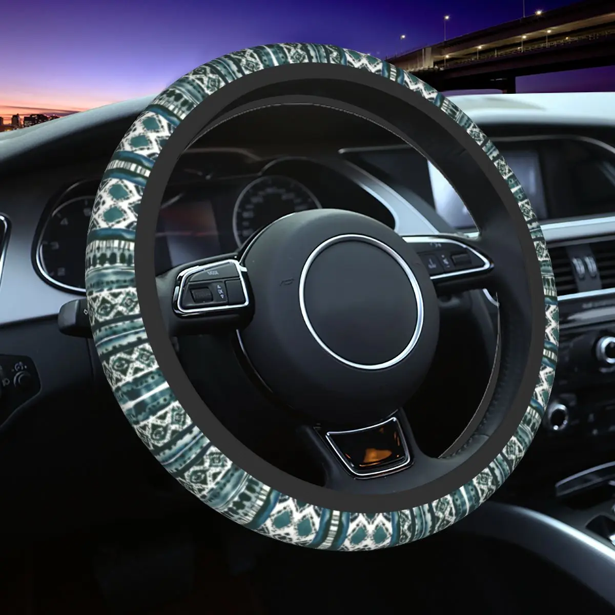 

Afrobeat Indigo Boho Stripe Universal Steering Wheel Cover Bohemian Car Steering Wheel Protector 15 Inch Auto Accessories