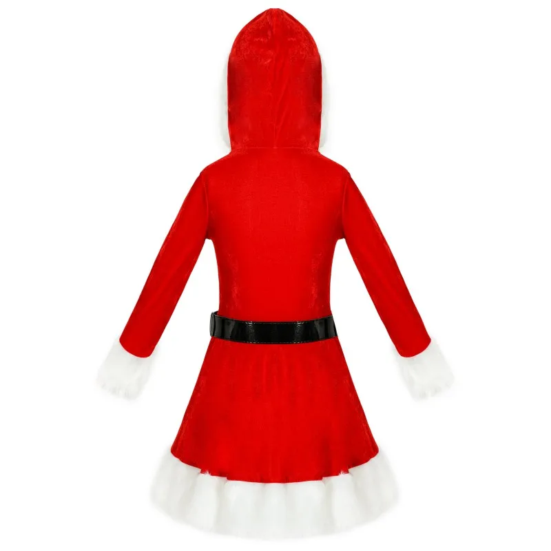 Women Christmas Santa Costume Party Dance Velvet Leotard Dress Santa Christmas Apparel