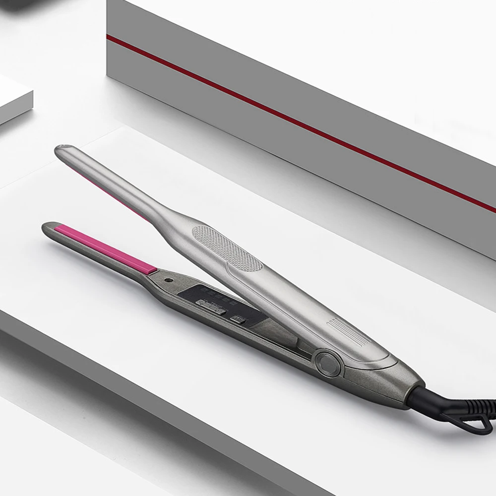 Mini Hair Curler Pencil Hair Straightener 2 in 1 Ceramic Thinnest Narrow Flat Iron with LED Display for Short Beard Hair Unisex