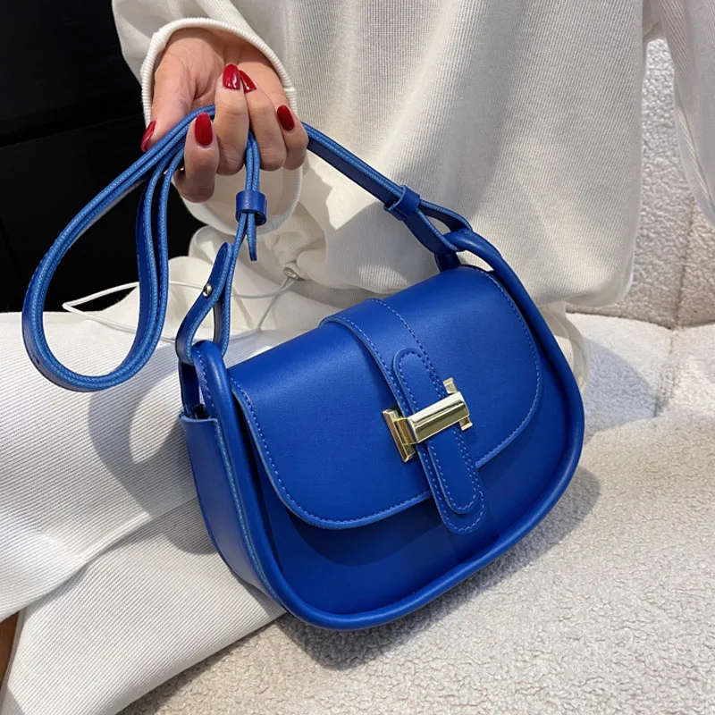 

Solid color PU Leather Small Saddle Crossbody Bags for Women 2022 Spring New Fashion Shoulder Messenger Bag Lady Luxury Handbags