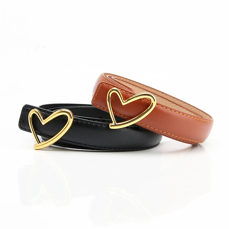 Women Belts Slide Buckle White Khaki Heart-shaped Buckle Belts 5 Colors all-match