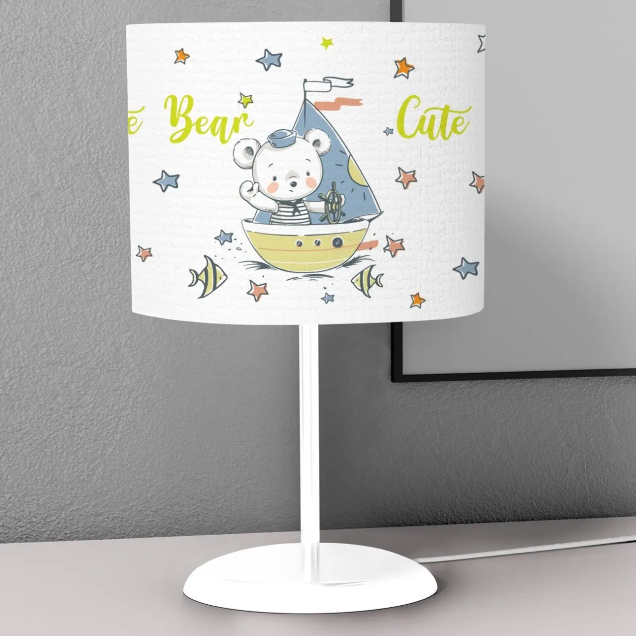 

Cute Tiny Sailor Teddy Bear Kids Bedroom Nightstand Night Desktop Lamp Decorative Lampshade Book Reading Light Lantern Bedside